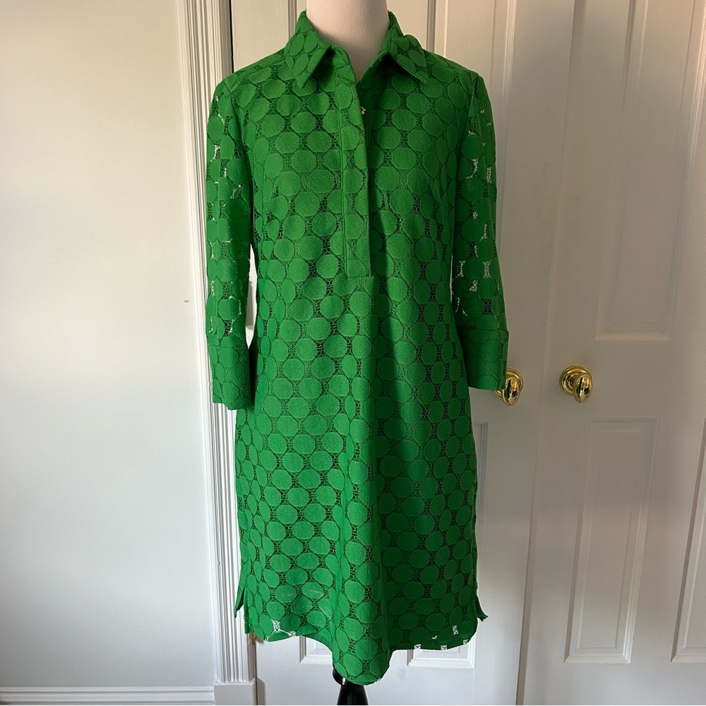 Adrianna Papell Kelly Green Circle Lace 3/4 Sleeve Shift Dress